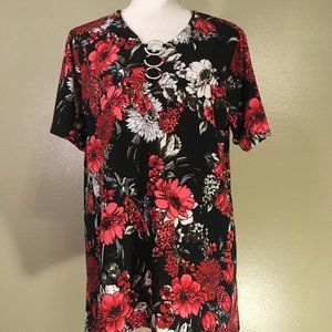 Asymmetrical Blouse Short Sleeve Floral